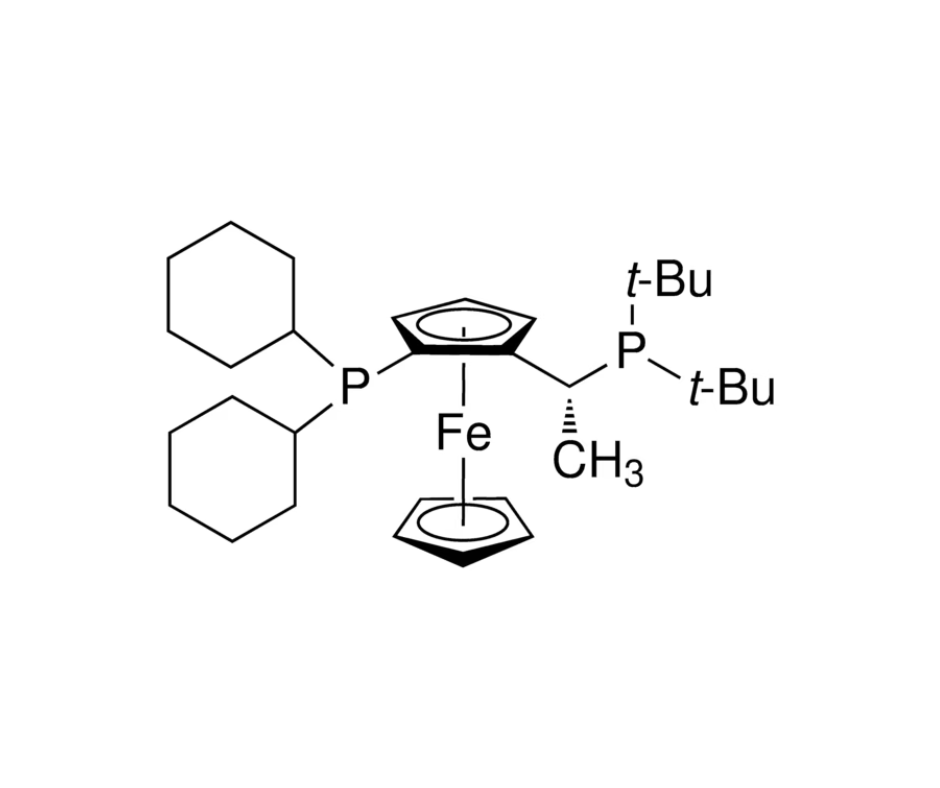 image de la molécule (R)-1-[(SP)-2-(Dicyclohexylphosphino)ferrocenyl]ethyldi-tert-butylphosphine